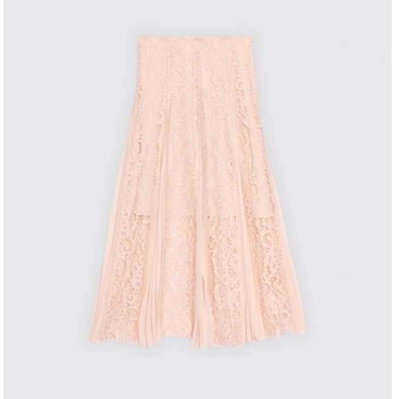 Sandro Pale Pink Pleated Detail Floral Lace Midi Skirt size 2 - Picture 3 of 14